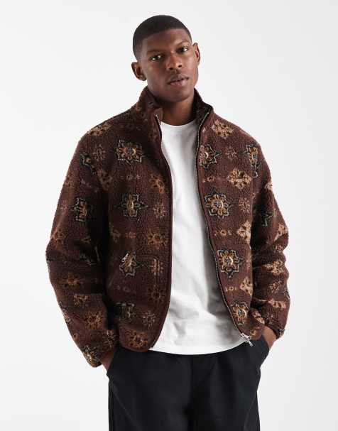 Jack & Jones printed teddy jacket in burgundy - view 1