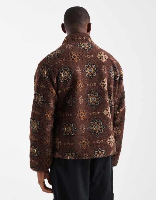 Jack & Jones printed teddy jacket in burgundy, 3 of 5
