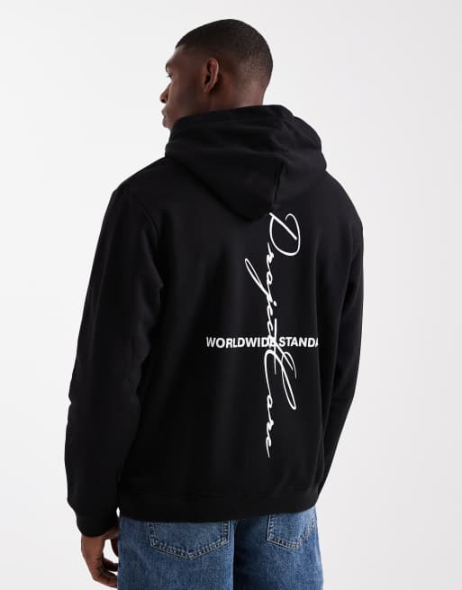 Jack & Jones - Project Core - Sort oversized hættetrøje med print på ryggen