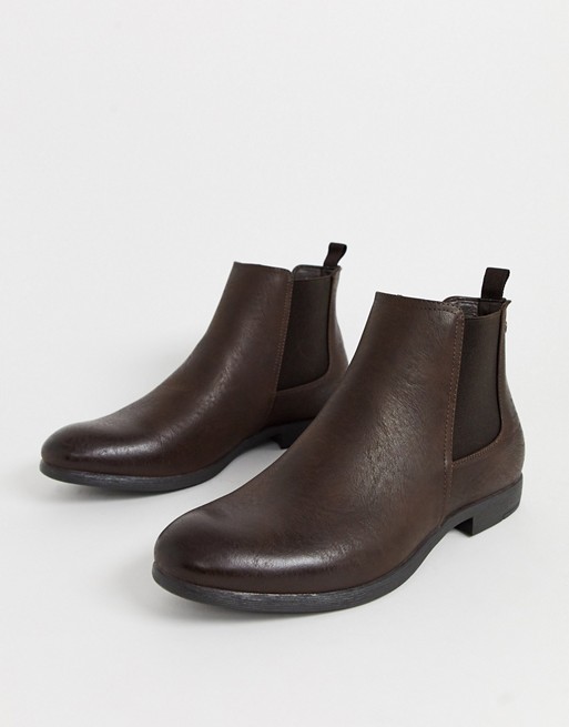 Jack & Jones PU chelsea boot in brown