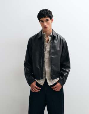 Jack & Jones pu leather jacket in black