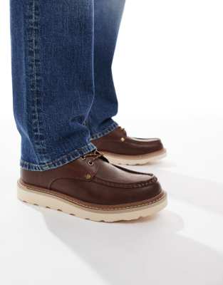 Jack & Jones Pu Moc Boots With Contrast Soles In Brown