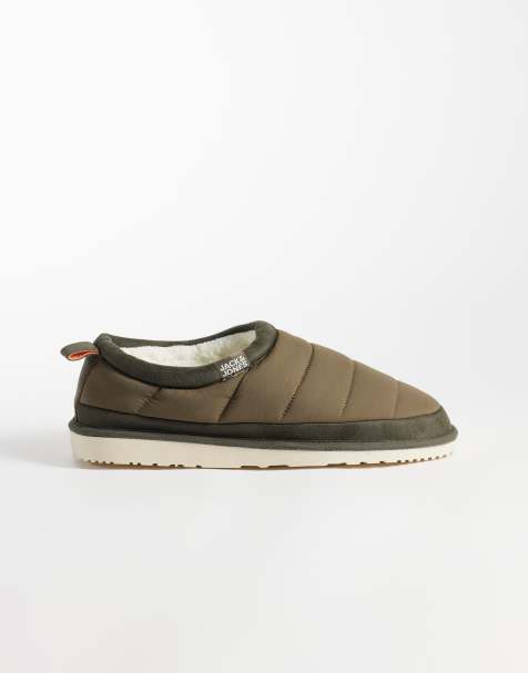 Jack & Jones puff mule slipper in khaki - view 1