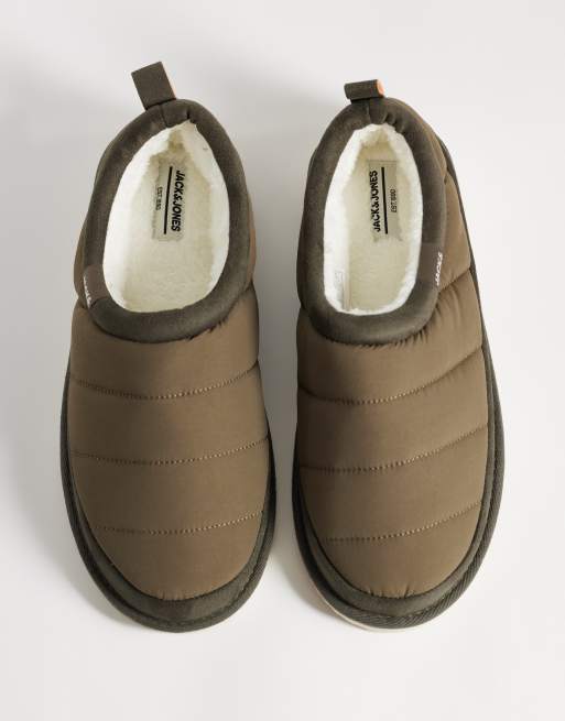 Jack & Jones puff mule slipper in khaki, 2 of 4