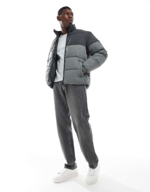 Jack & Jones puffer jacket in black and gray