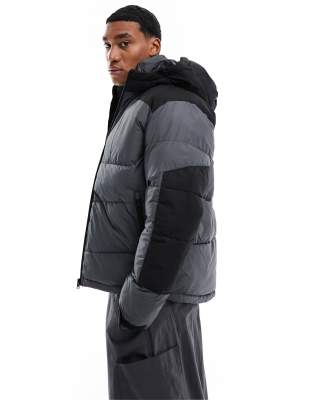 Jack & Jones Puffer Jacket With Contrast Blocking In Gray