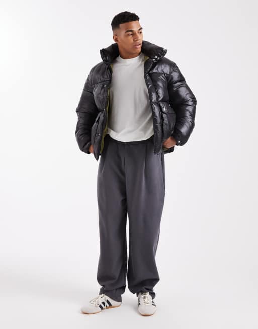 Jack & Jones puffer jacket with hi-shine in black | ASOS
