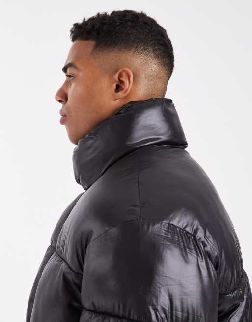 Jack & Jones puffer jacket with hi-shine in black | ASOS