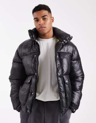 Jack & Jones Jack & Jones puffer jacket with high shine in black