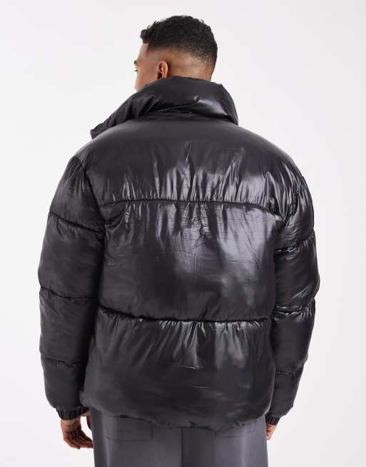 Jack & Jones puffer jacket with high shine in black, 3 of 5