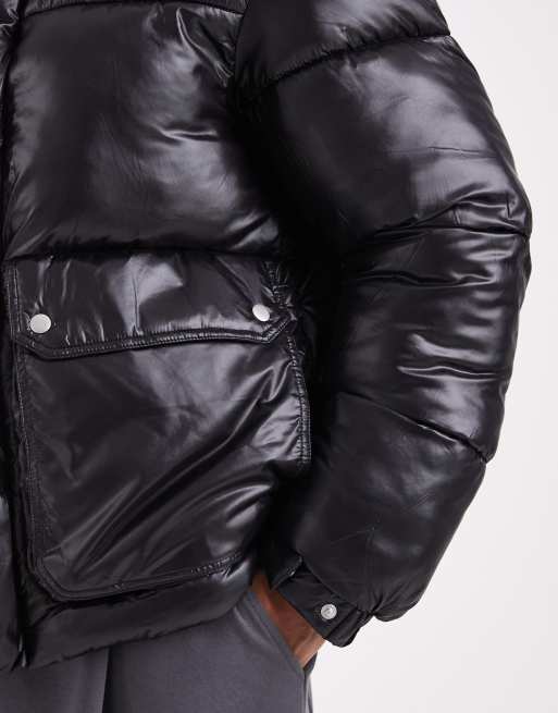 Jack & Jones puffer jacket with high shine in black, 5 of 5