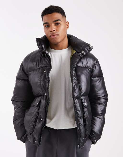 Jack & Jones puffer with high shine in black