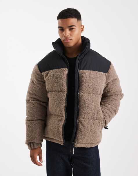 Jack & Jones – Pufferjacke aus Teddyfell in Beige - view 1