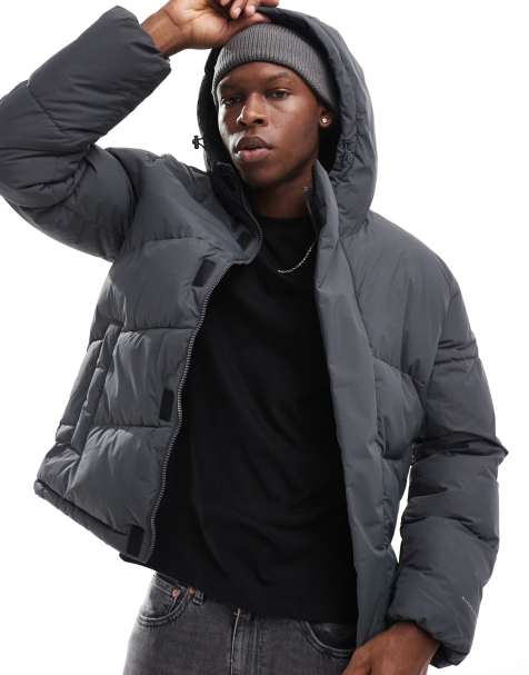 Jack & Jones – Pufferjacke in Dunkelgrau mit Kapuze - view 1