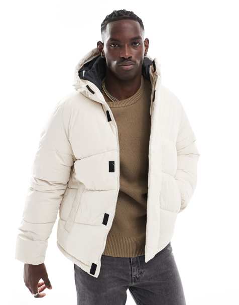 Jack & Jones – Pufferjacke in gebrochenem Weiß mit Kapuze - view 1