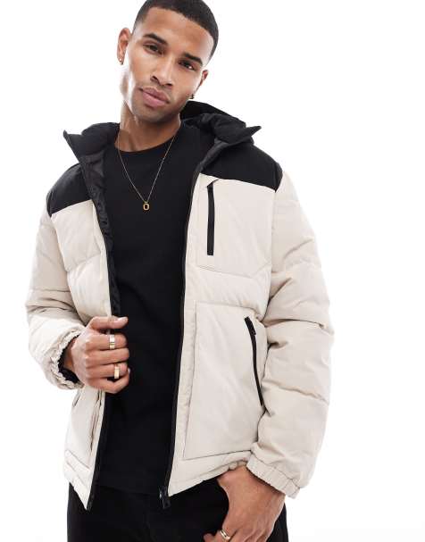 Jack & Jones – Pufferjacke mit Blockfarben-Design in Beige-Schwarz - view 1