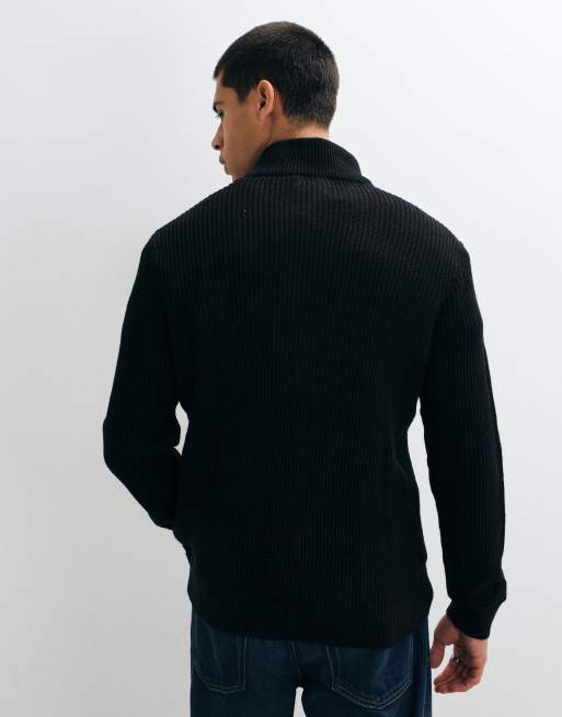Jack & Jones pull à maille côtelée fine à demi-zip noir, 5 de 5
