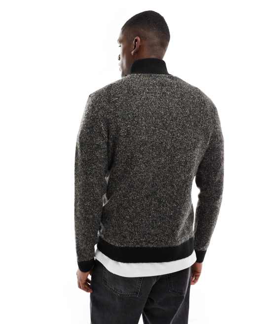 Jack & Jones - Pull en maille à col zippé - Noir et beige moucheté, 3 de 4