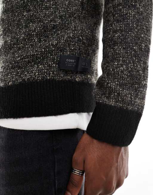Jack & Jones - Pull en maille à col zippé - Noir et beige moucheté, 4 de 4