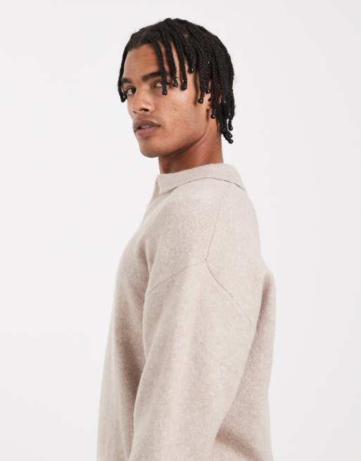 Jack & Jones - Pull en maille bouclée à col polo - Crème, 4 de 5