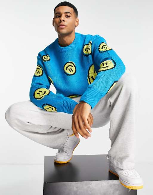 Jack & Jones - Pull en maille jacquard à motif smiley - Turquoise