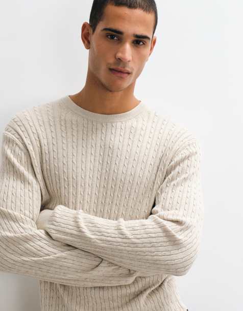 Jack & Jones pull en maille torsadée beige - view 1