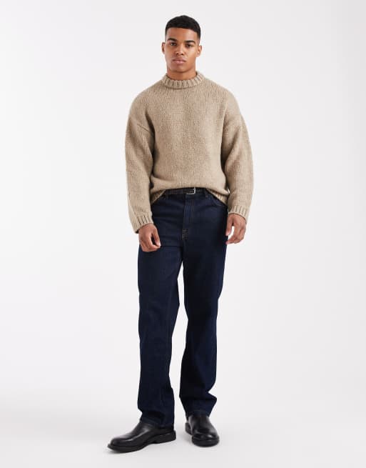 Jack & Jones - Pull oversize à col ras de cou en maille duveteuse - Beige, 2 de 5