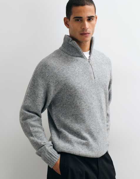 Jack & Jones pull oversize duveteux à demi-zip gris - view 1