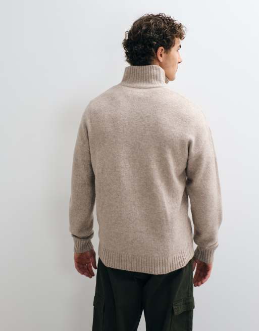 Jack & Jones pull oversize duveteux zippé 1/4 beige, 4 de 5