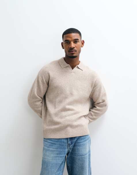Jack & Jones pull polo oversize duveteux beige - view 1