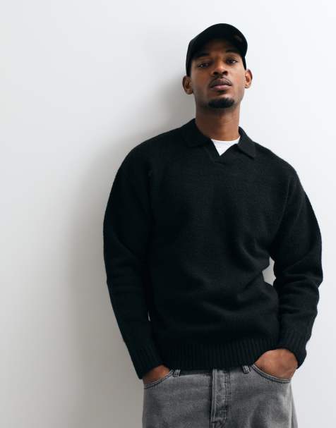 Jack & Jones pull polo oversize duveteux noir - view 1