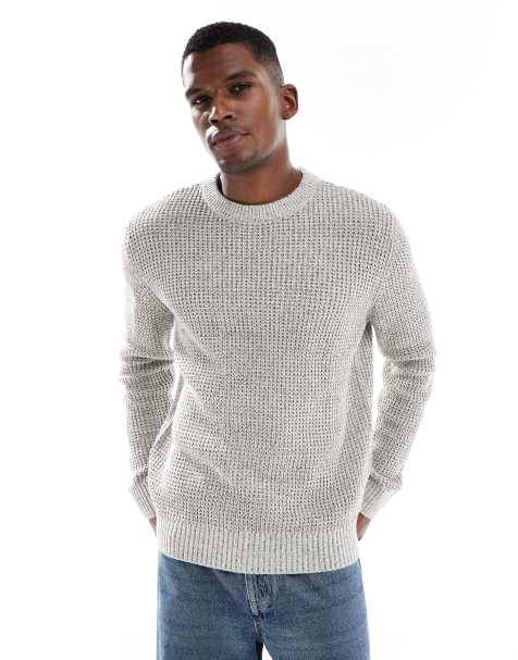 Jack & Jones - Pull ras de cou en maille gaufrée bicolore - Crème - view 1