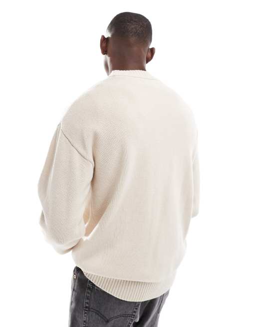 Jack & Jones - Pull ras de cou oversize à larges côtes - Crème, 4 de 4