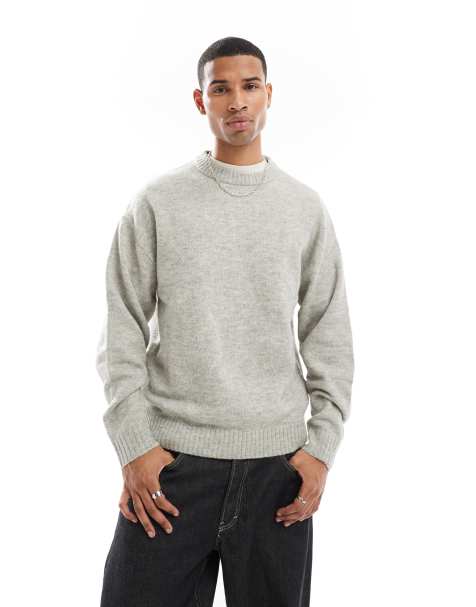 Jack & Jones - Pull ras de cou oversize en maille duveteuse - Gris clair chiné - view 1