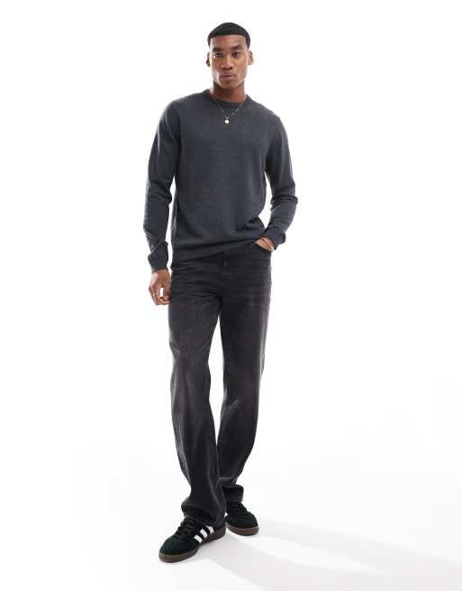 Jack & Jones – Pullover in Dunkelgrau meliert mit Rundhalsausschnitt, 4 von 4