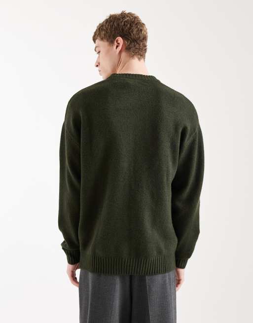 Jack & Jones – Puszysty sweter oversize z okrągłym dekoltem w kolorze khaki, 3 z 5