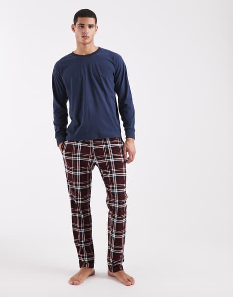 Jack & Jones pyjama set with check bottoms in burgundy - view 1