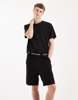 Pyjama-Shorts in Schwarz mit Logobund Schwarz S