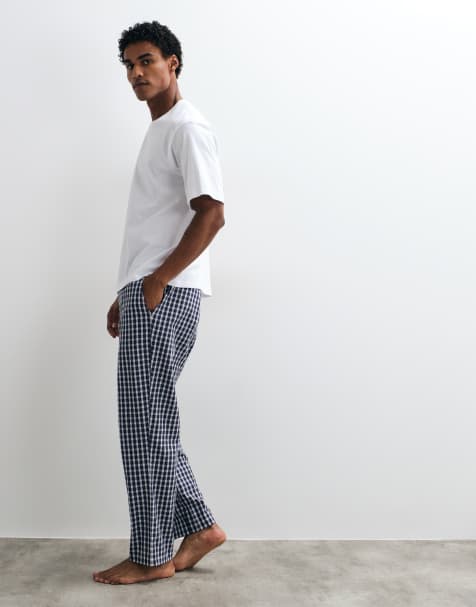 Jack & Jones pyjama t-shirt and bottoms set in white/blue check - view 1