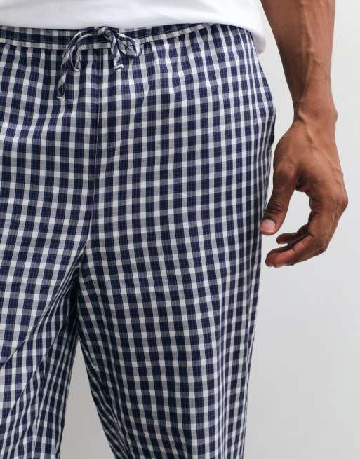 Jack & Jones pyjama t-shirt and bottoms set in white/blue check, 2 of 4