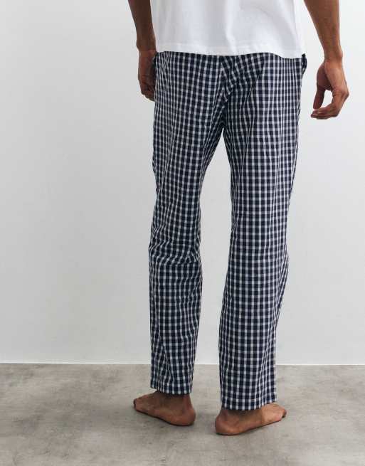 Jack & Jones pyjama t-shirt and bottoms set in white/blue check, 4 of 4