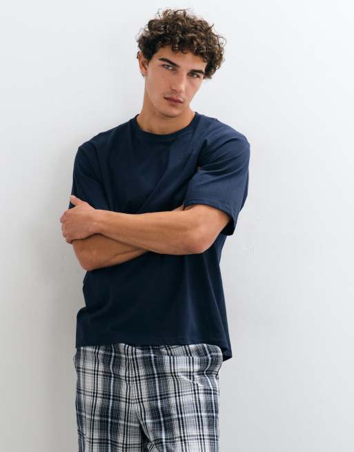 Jack & Jones pyjama t-shirt and checked pants set in navy, 3 of 4