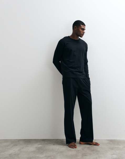 Jack & Jones pyjama top and bottoms set in black - view 1