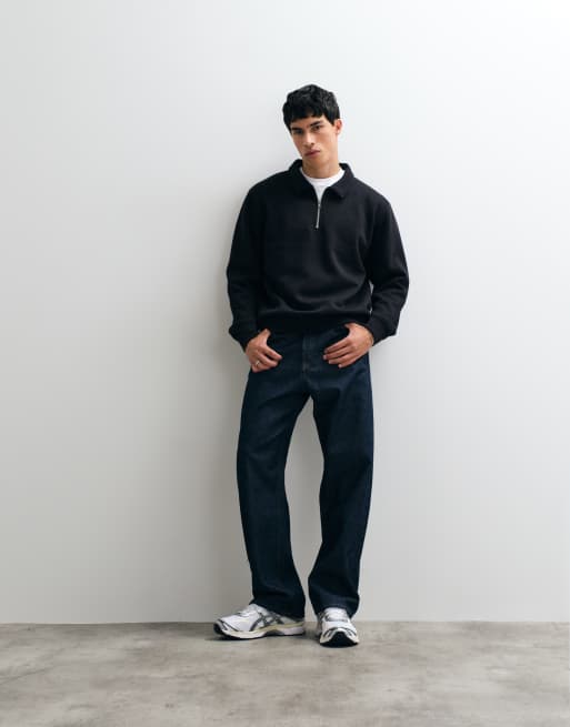 Jack & Jones quarter zip collared sweatshirt in black, 3 of 5