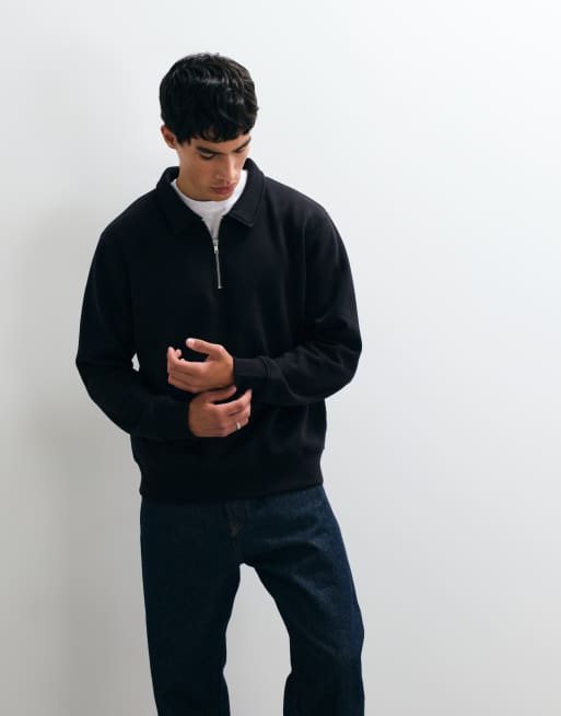 Jack & Jones quarter zip collared sweatshirt in black, 4 of 5