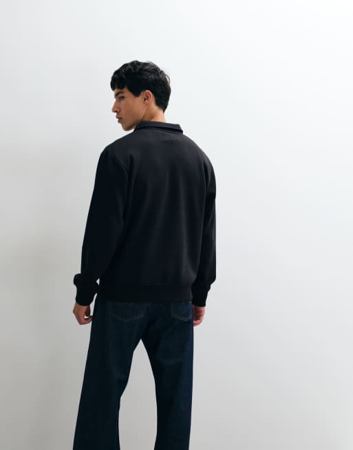 Jack & Jones quarter zip collared sweatshirt in black, 5 of 5