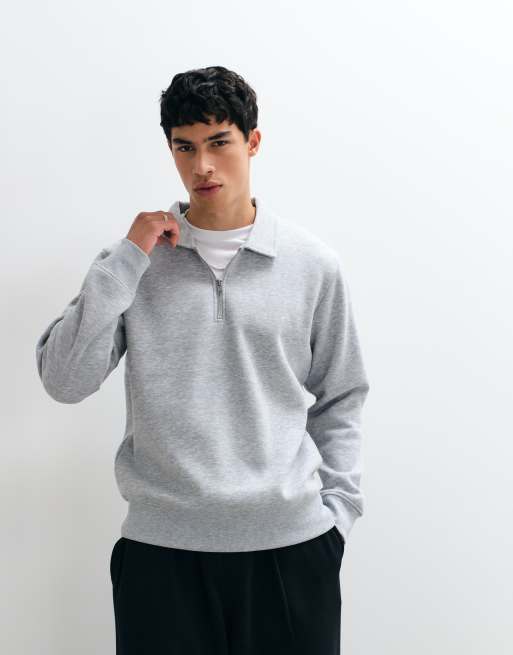 Jack & Jones quarter zip collared sweatshirt in grey, 2 of 5