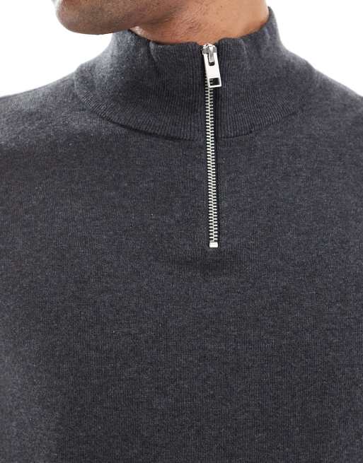 Jack & Jones quarter zip jumper in grey, 5 of 5