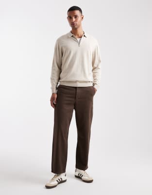 Jack & Jones Quarter Zip Knit Polo In Neutral