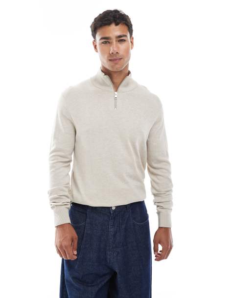 Jack & Jones quarter zip sweater in beige - view 1